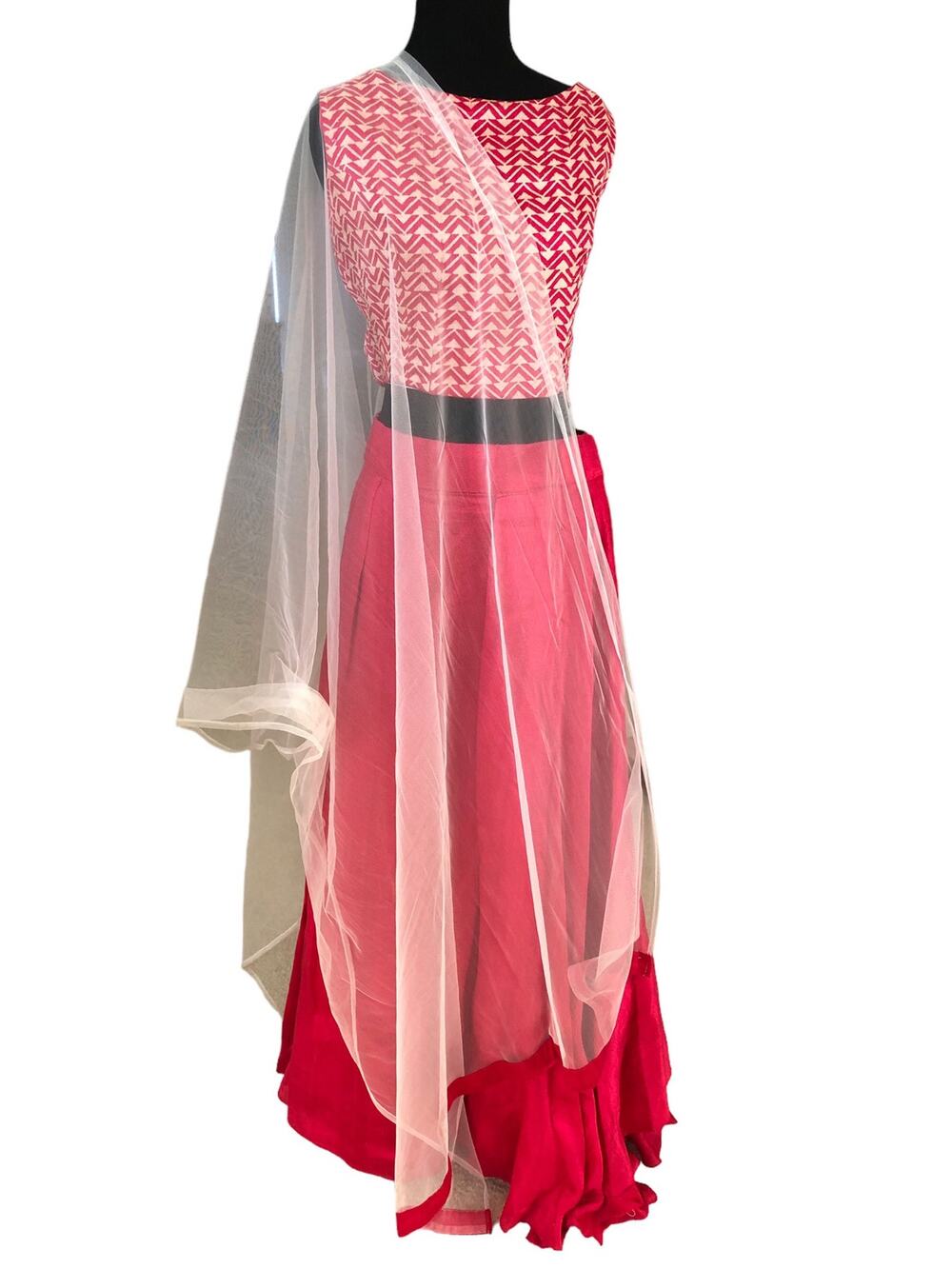 Lengha Magenta and Cream 3 Pieces Top Skirt Dupatta Size Large